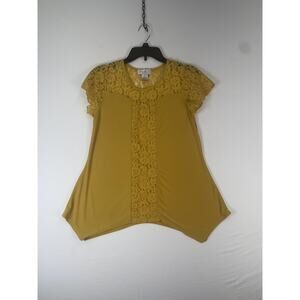 Emma & Olive Blouse Womens Small Yellow Lace Flutter Sleeve Tunic Top Scoop Neck